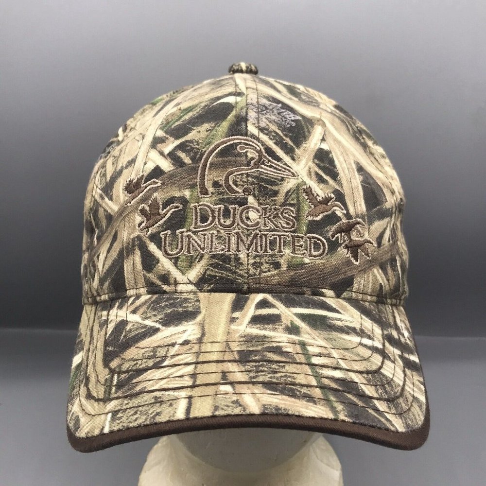 Ducks Unlimited Camo Hat Adjustable Cap DU Leader 2014 Mossy Oak Blades Mens EUC